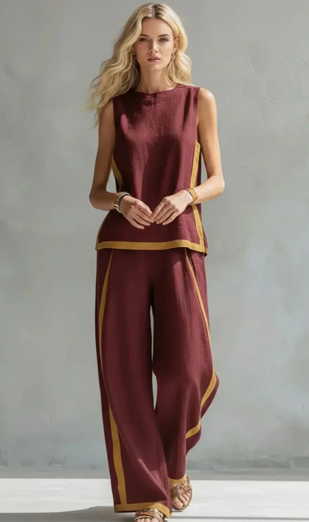 Ursula - Elegant and Casual Gilet and Trousers Set with Bicolour Finishes
