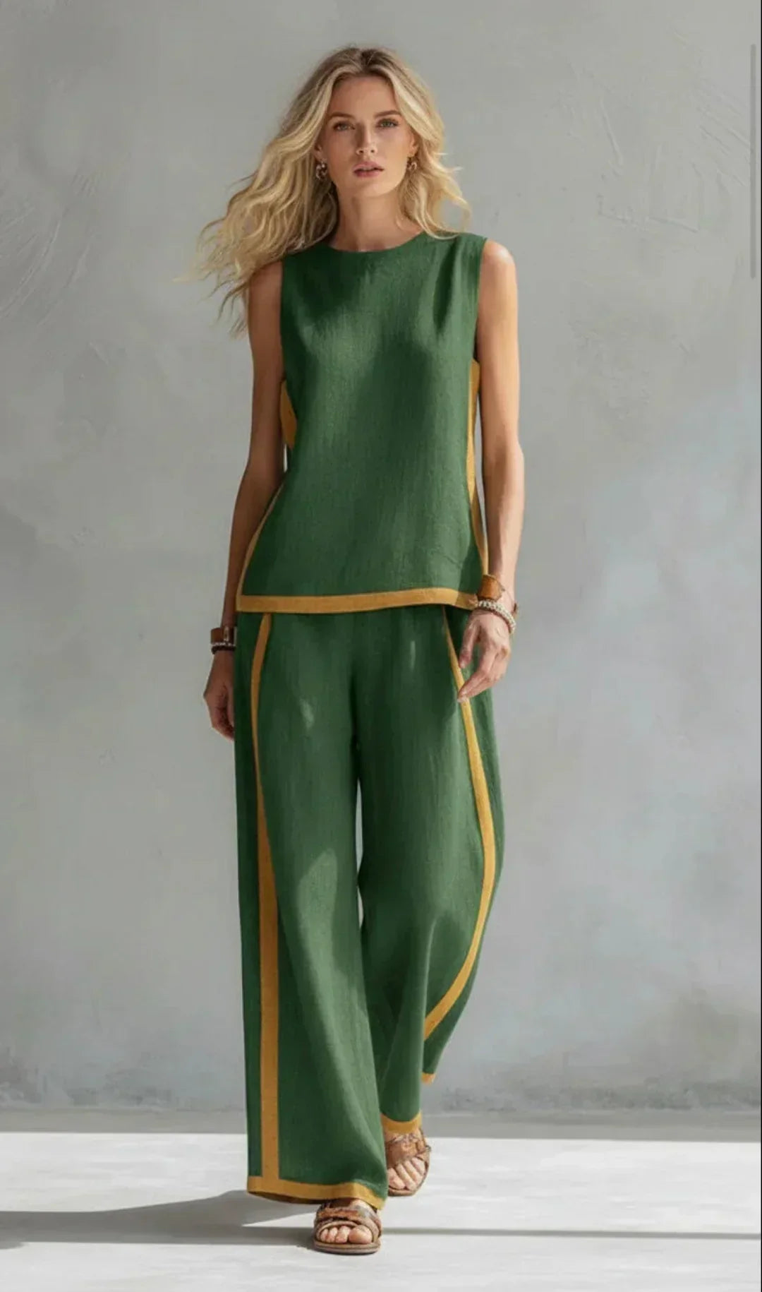 Ursula - Elegant and Casual Gilet and Trousers Set with Bicolour Finishes
