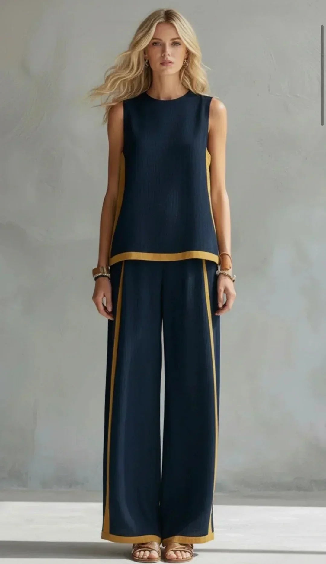 Ursula - Elegant and Casual Gilet and Trousers Set with Bicolour Finishes