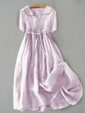 Isla | Elegant Cotton-Linen Mid Sleeve Dress