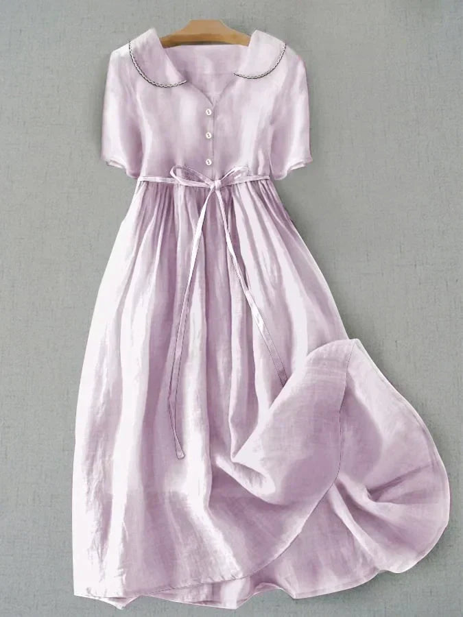 Isla | Elegant Cotton-Linen Mid Sleeve Dress