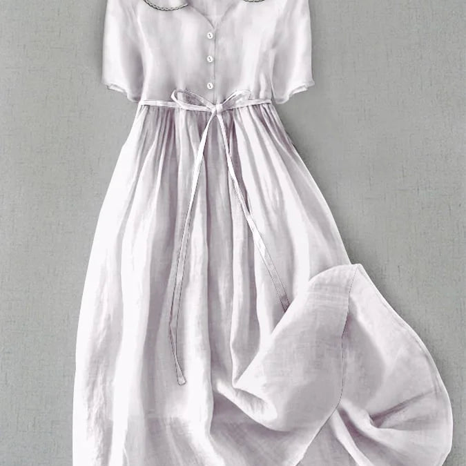 Isla | Elegant Cotton-Linen Mid Sleeve Dress