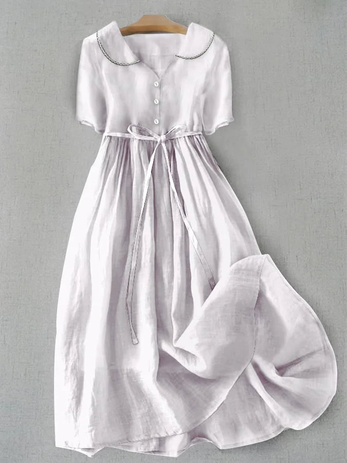 Isla | Elegant Cotton-Linen Mid Sleeve Dress
