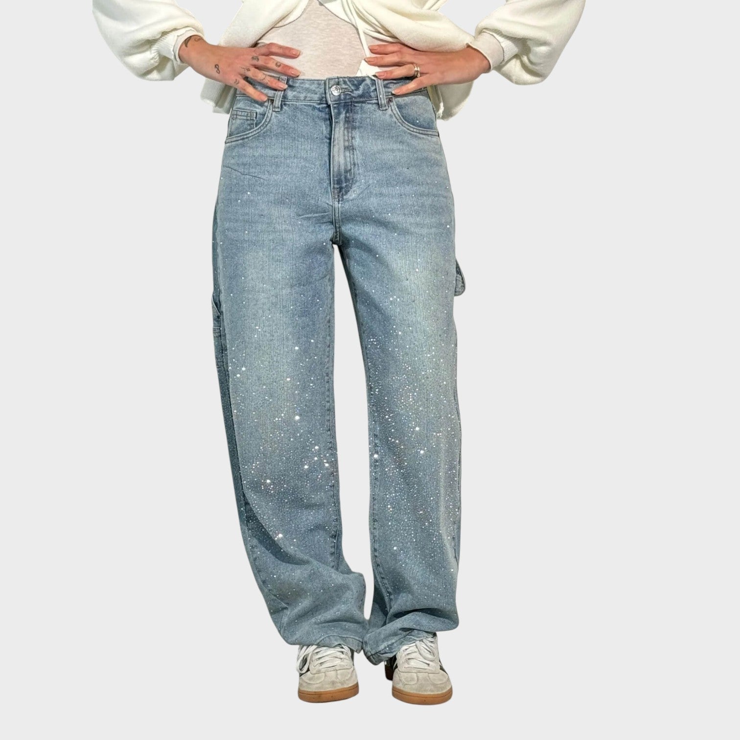 Zoe - Wide Leg Jewel Detail Jeans
