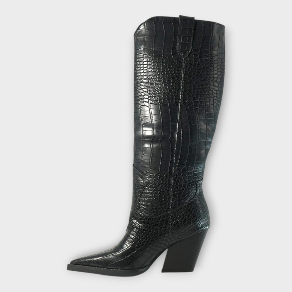 Stella - Croc-Effect Heeled Boots