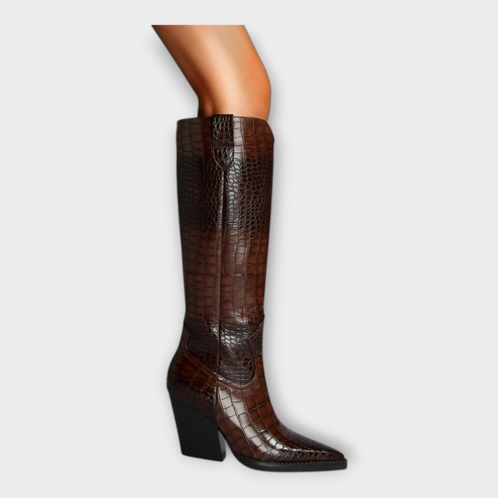 Stella - Croc-Effect Heeled Boots