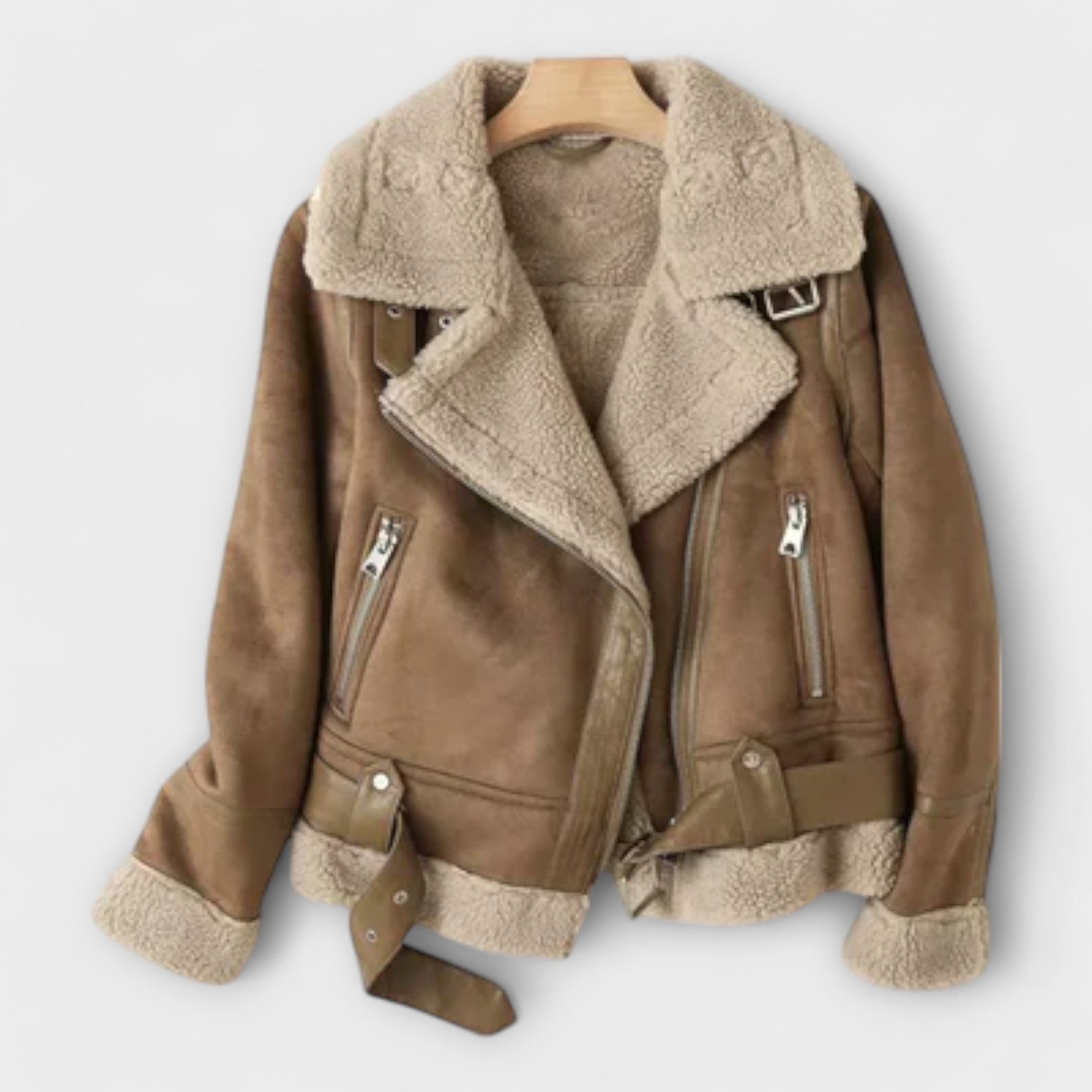 Kendall - Faux Suede Aviator Coat