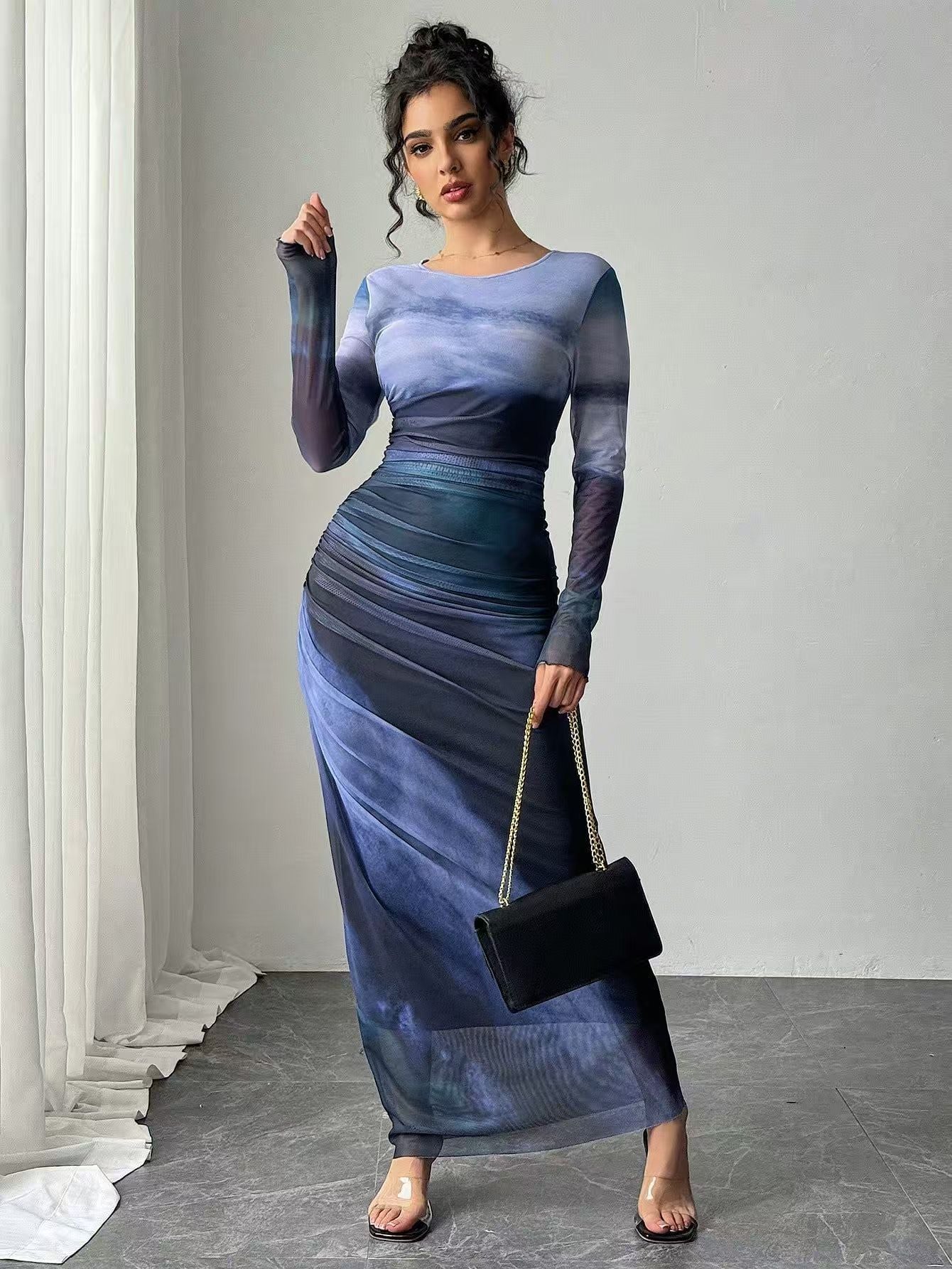 Natalia | Comfortable Printed Long Sleeve Maxi Bodycon Dress