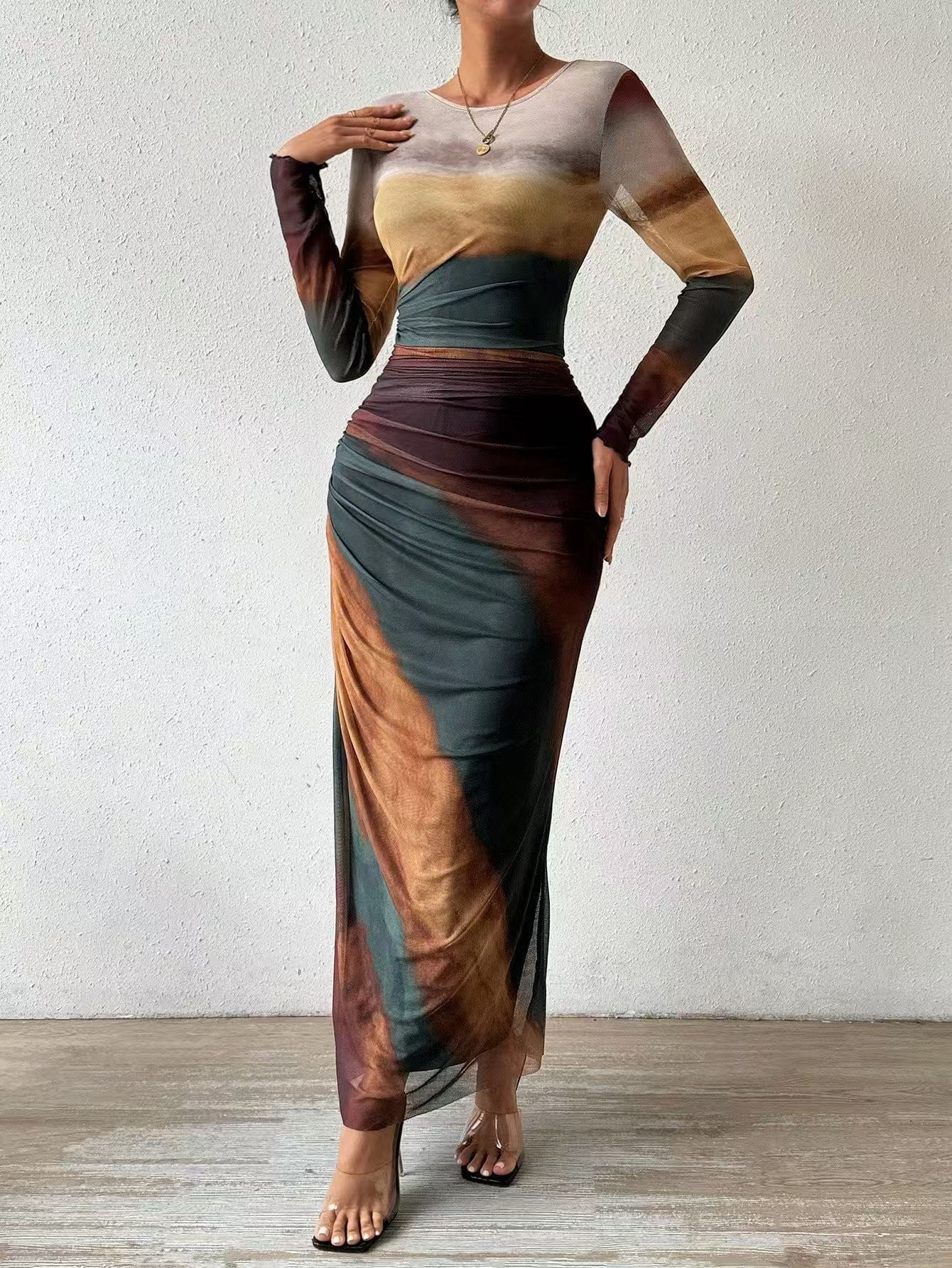 Natalia | Comfortable Printed Long Sleeve Maxi Bodycon Dress