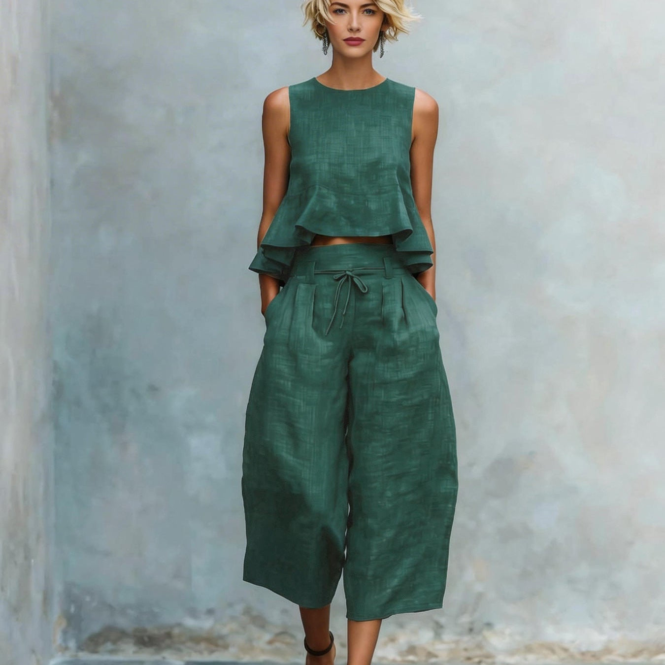 Two-Piece Women's Set with Ruffled Hem