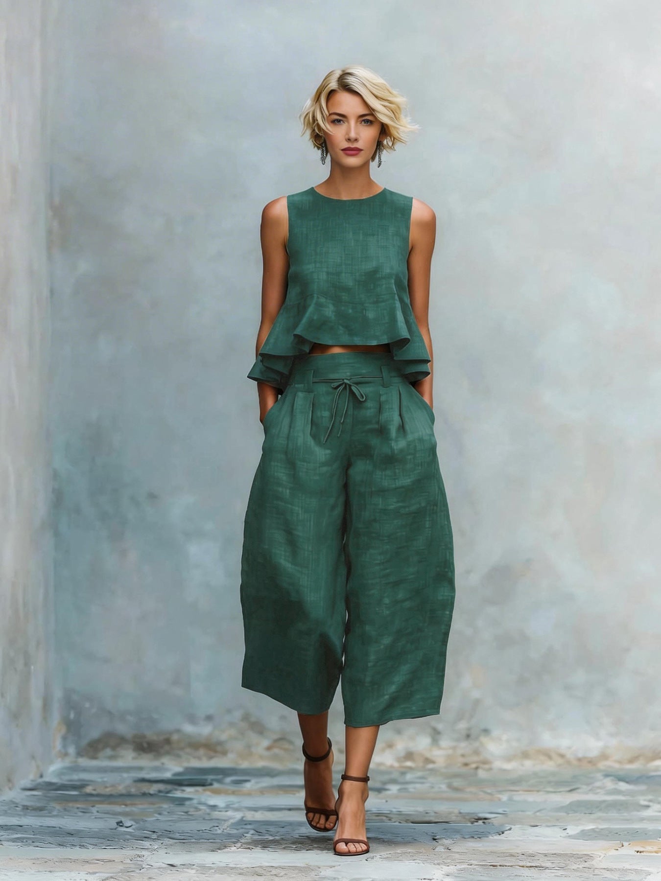 Two-Piece Women's Set with Ruffled Hem