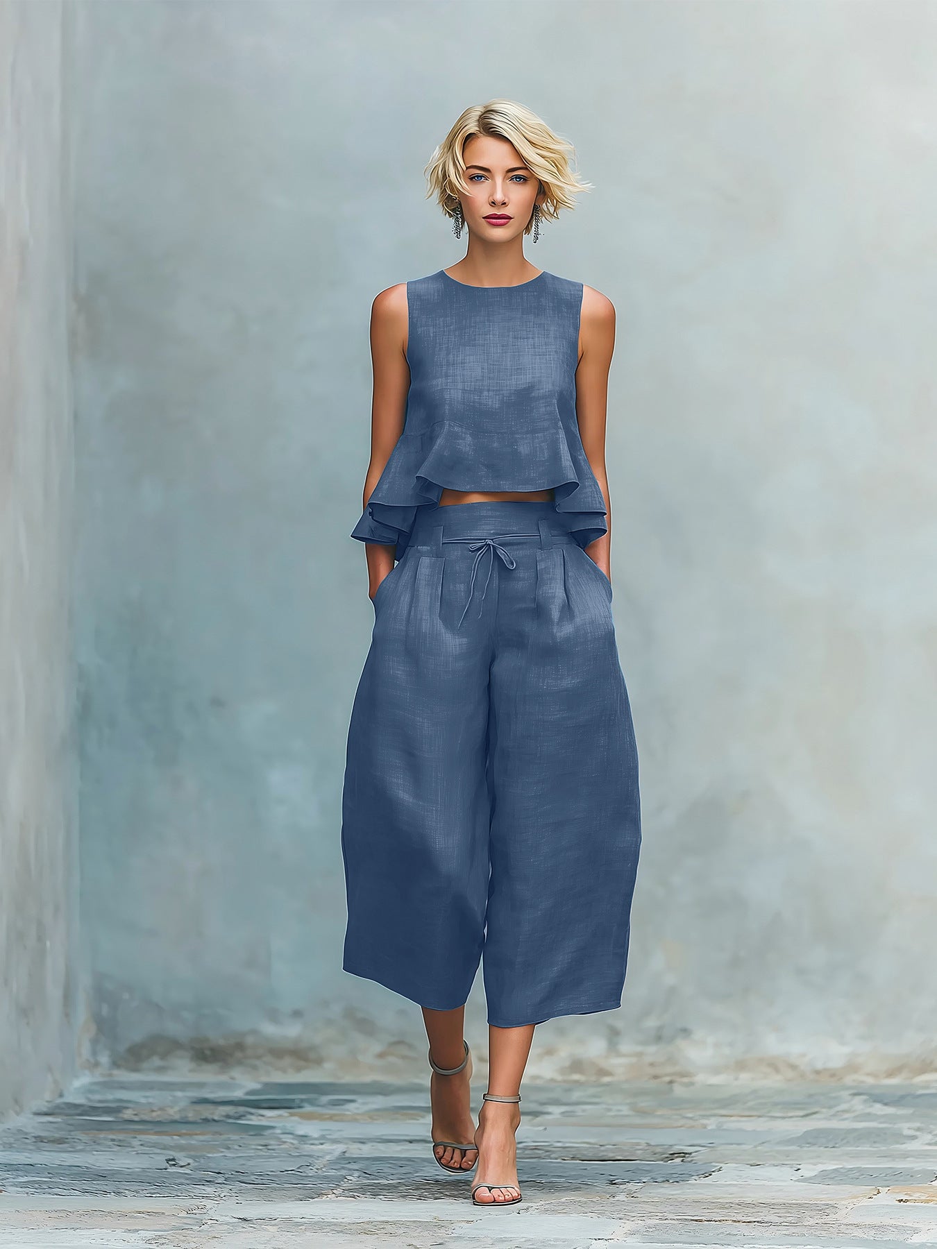 Two-Piece Women's Set with Ruffled Hem