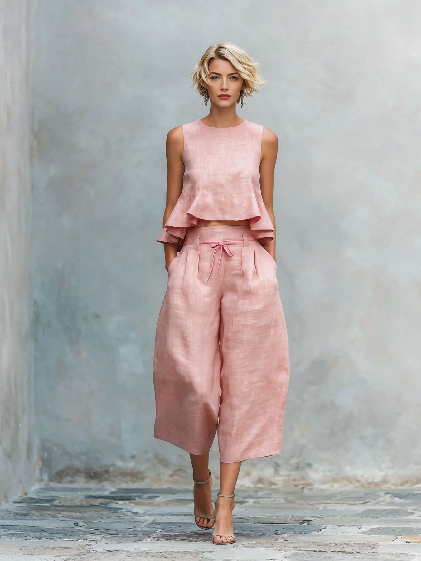 Two-Piece Women's Set with Ruffled Hem