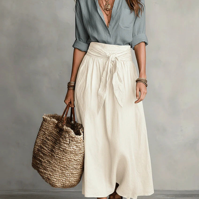 Vera – Two-piece set: black top and olive green midi skirt