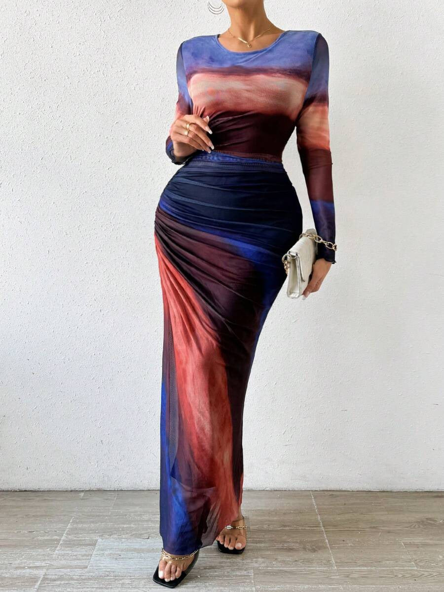Natalia | Comfortable Printed Long Sleeve Maxi Bodycon Dress
