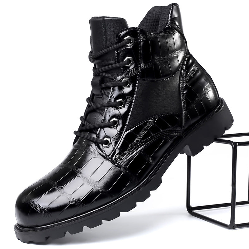 Levi - Croc-Embossed Faux Leather Boots