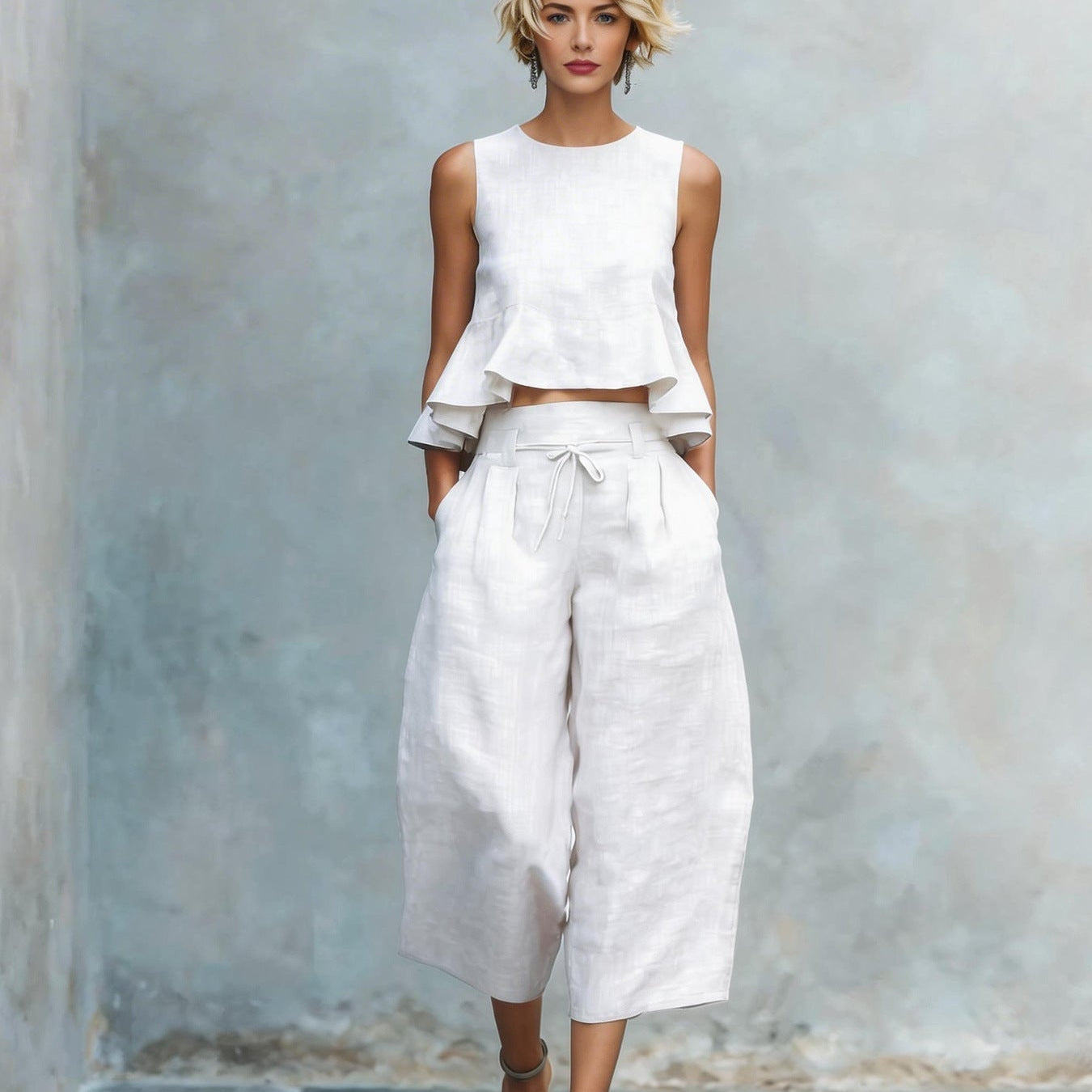 Two-Piece Women's Set with Ruffled Hem