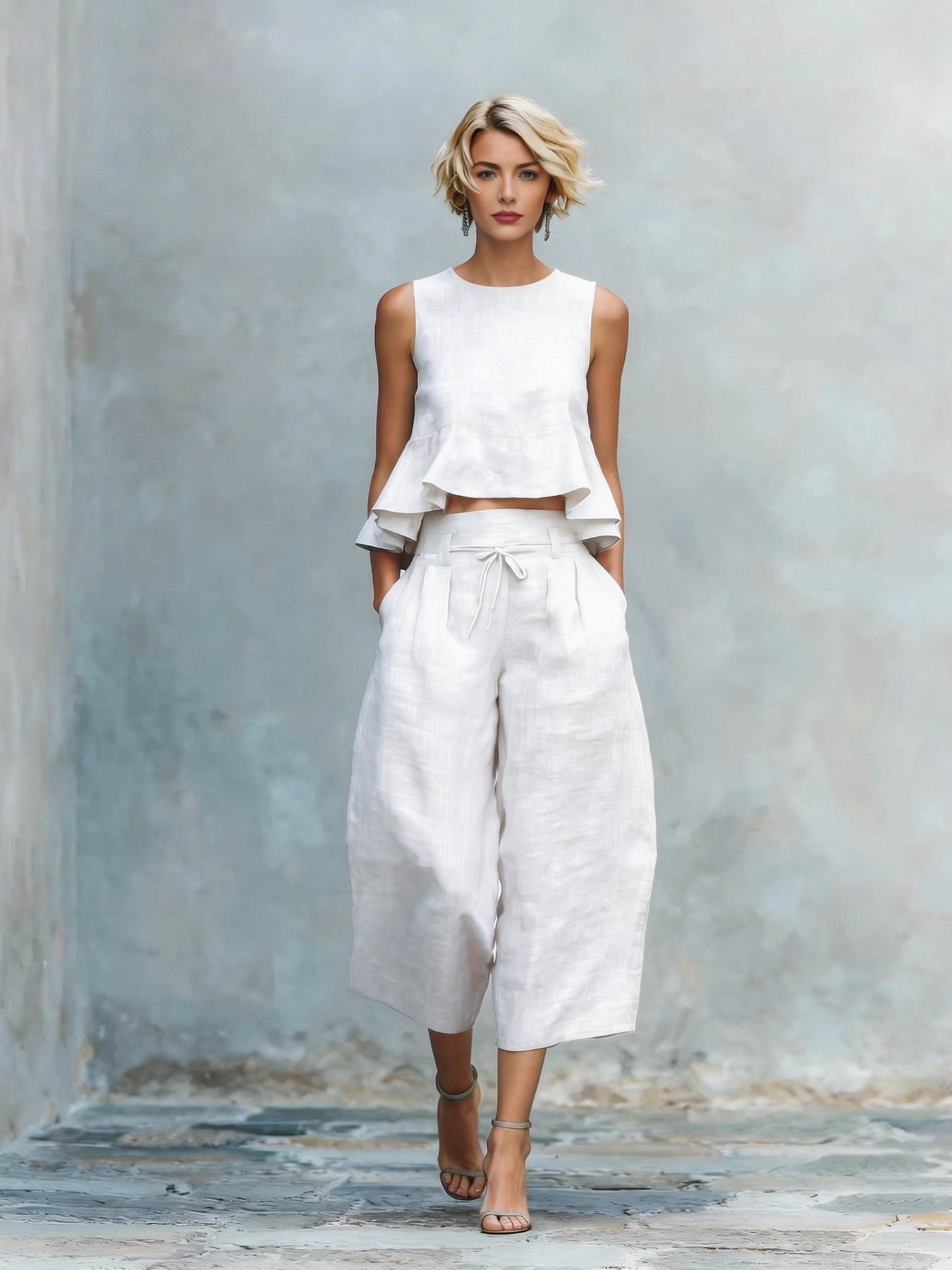 Two-Piece Women's Set with Ruffled Hem