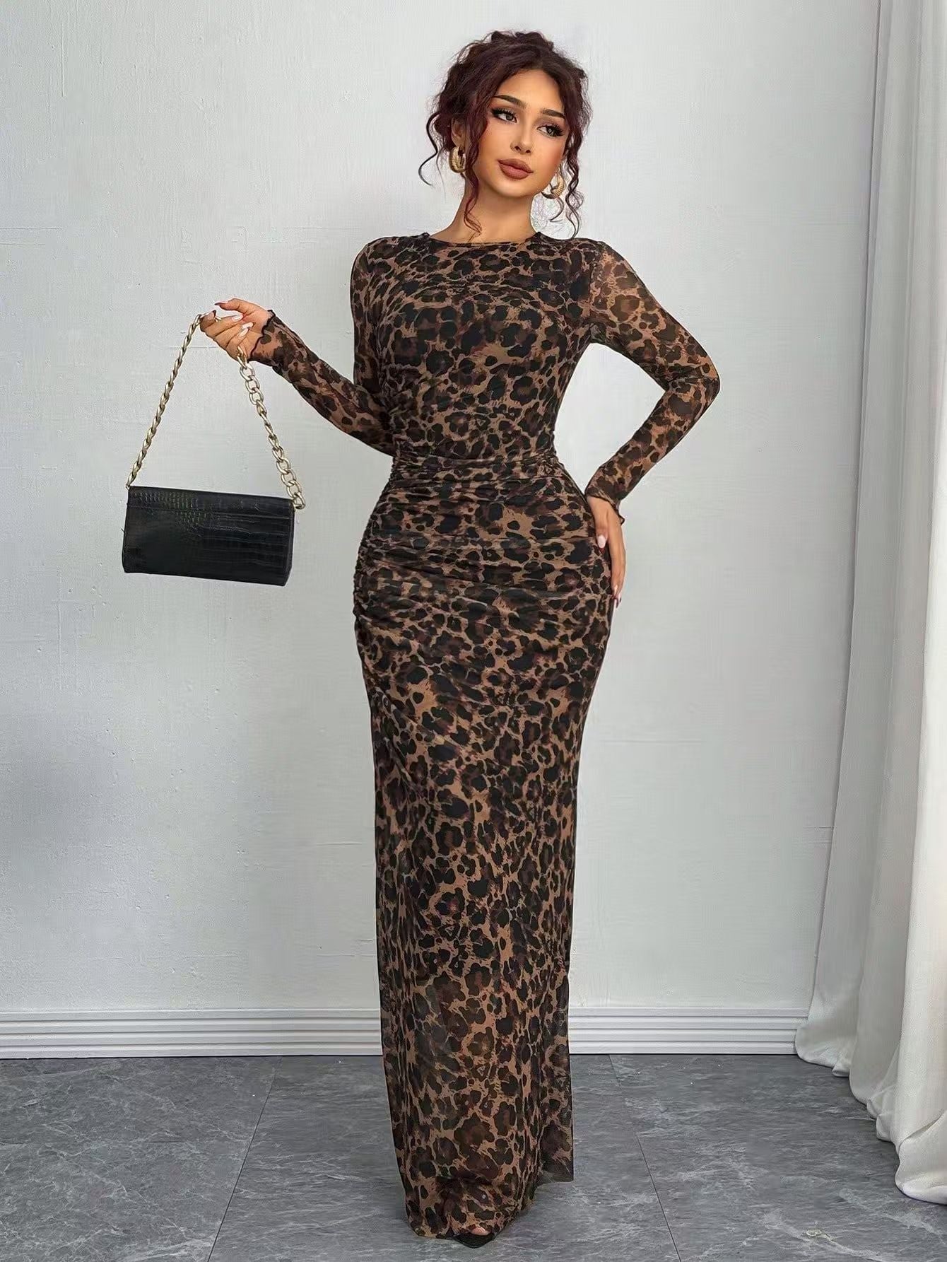 Natalia | Comfortable Printed Long Sleeve Maxi Bodycon Dress