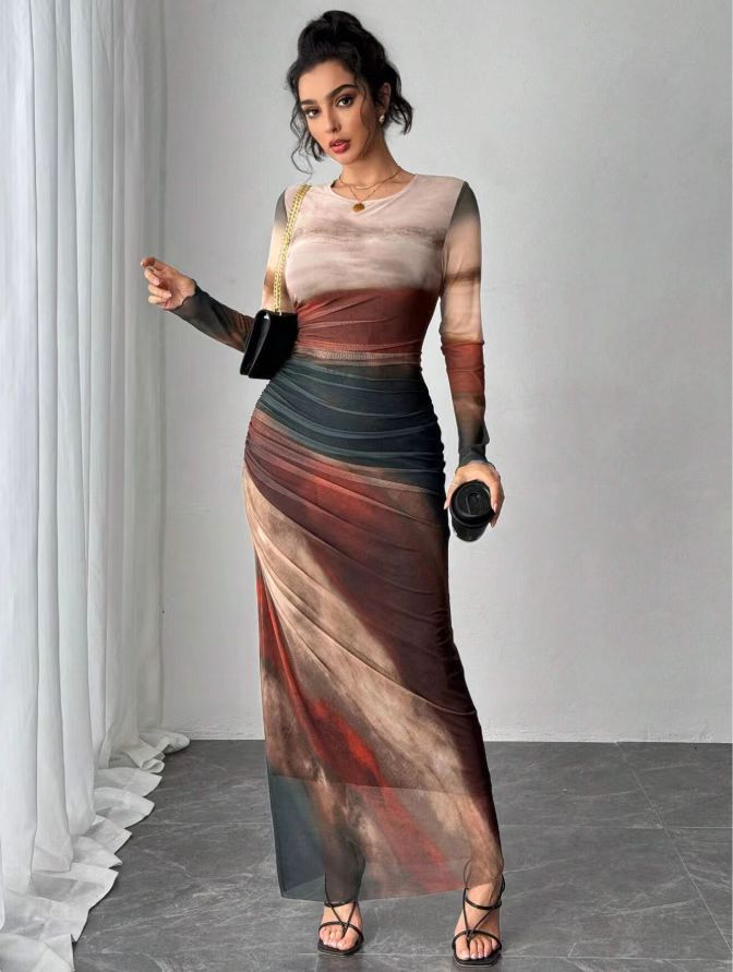 Natalia | Comfortable Printed Long Sleeve Maxi Bodycon Dress