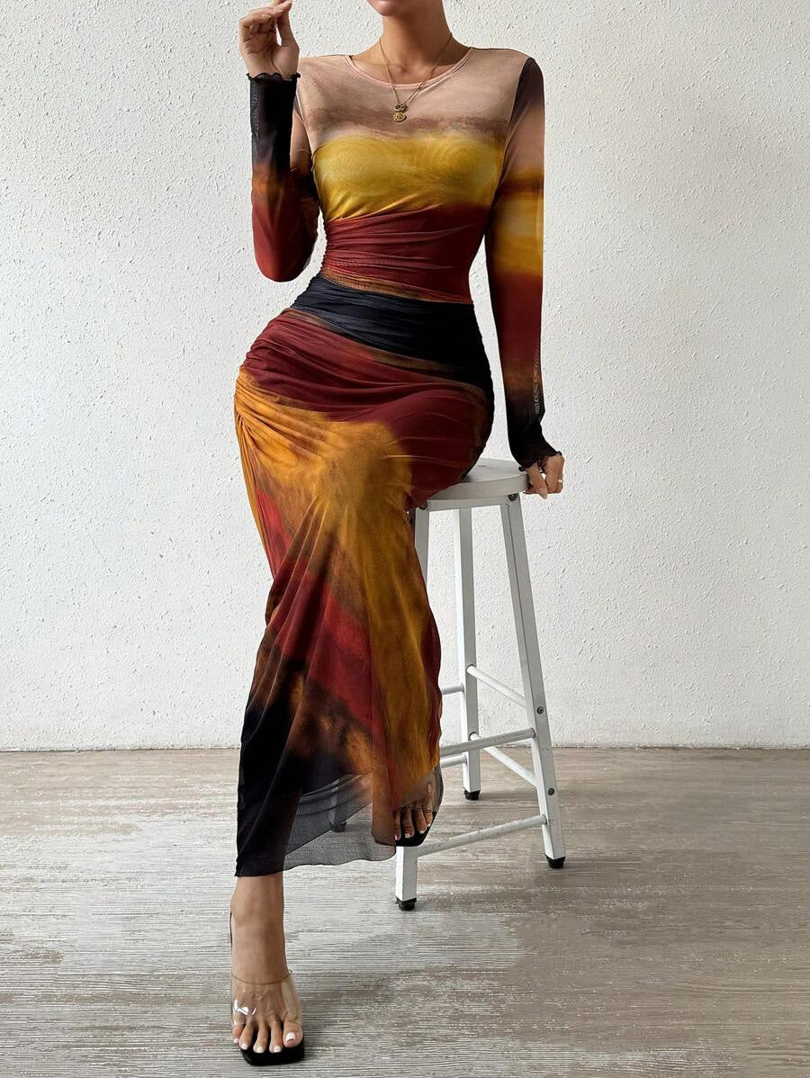 Natalia | Comfortable Printed Long Sleeve Maxi Bodycon Dress