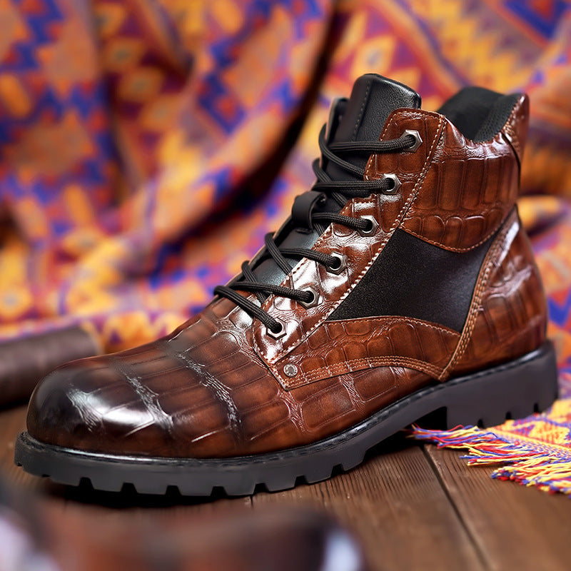Levi - Croc-Embossed Faux Leather Boots