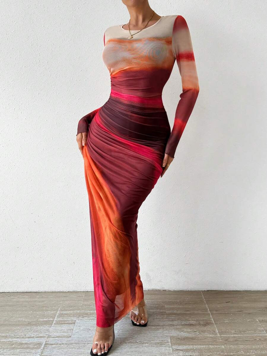 Natalia | Comfortable Printed Long Sleeve Maxi Bodycon Dress