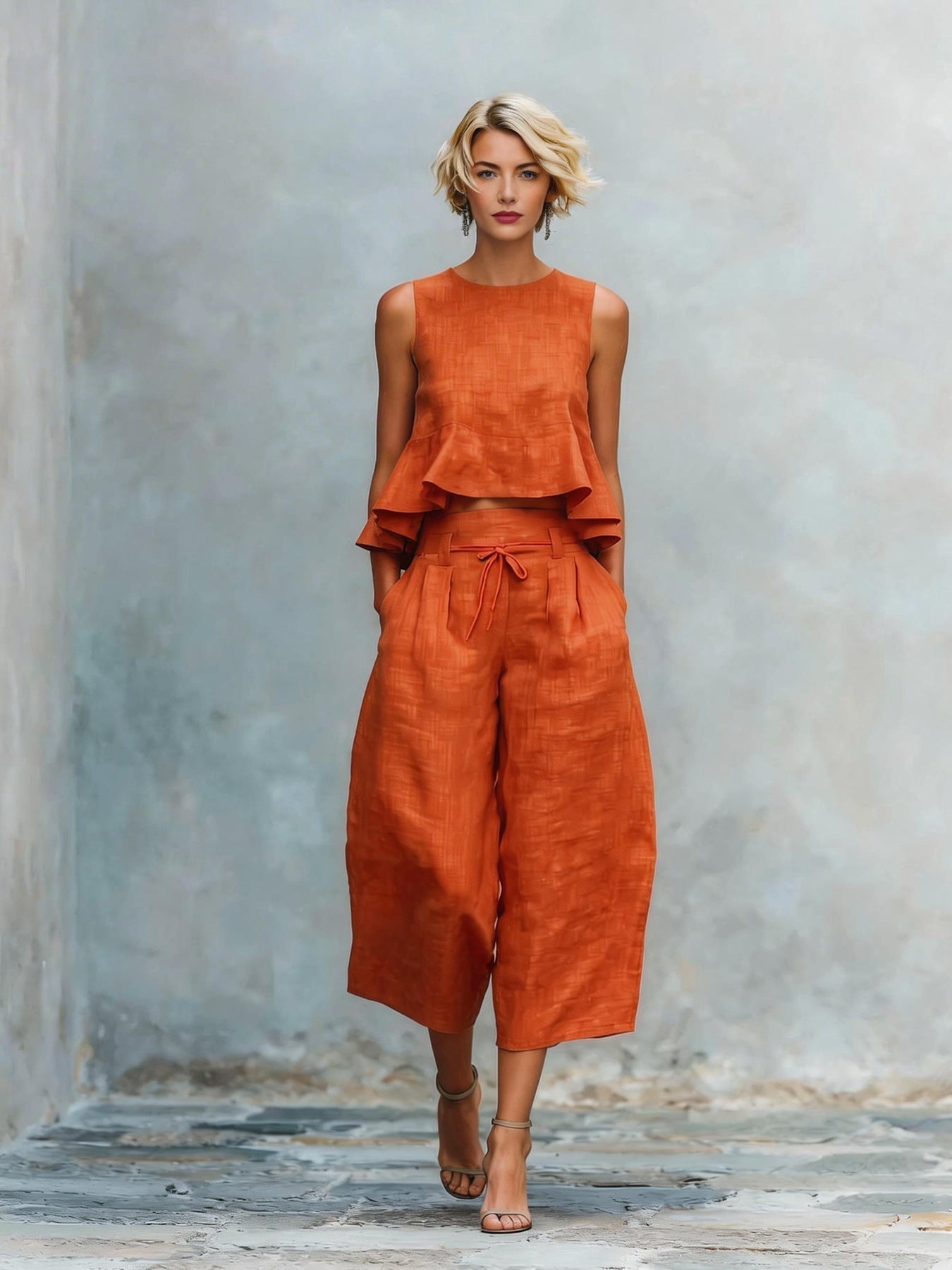 Two-Piece Women's Set with Ruffled Hem