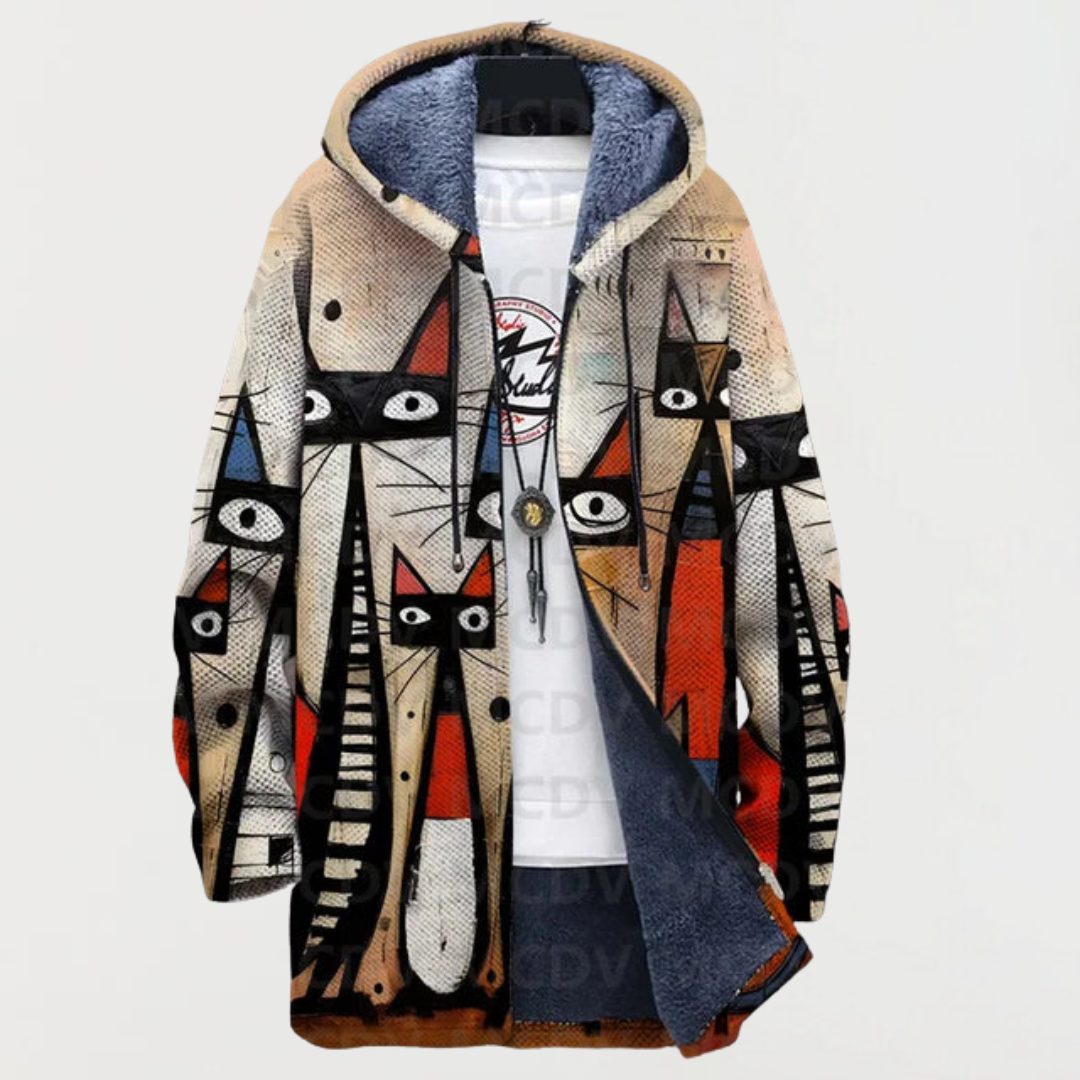 Ula - Abstract Cat Print Coat
