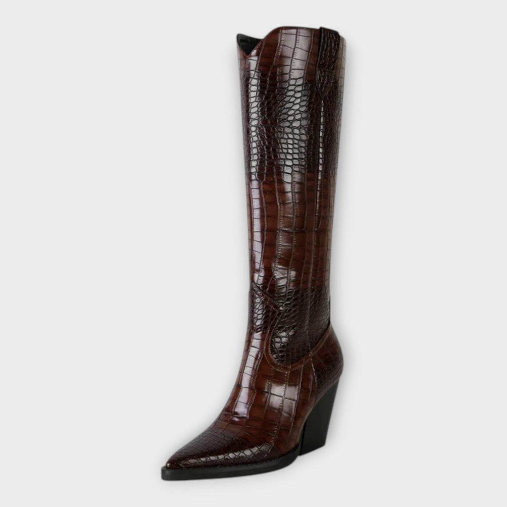Stella - Croc-Effect Heeled Boots