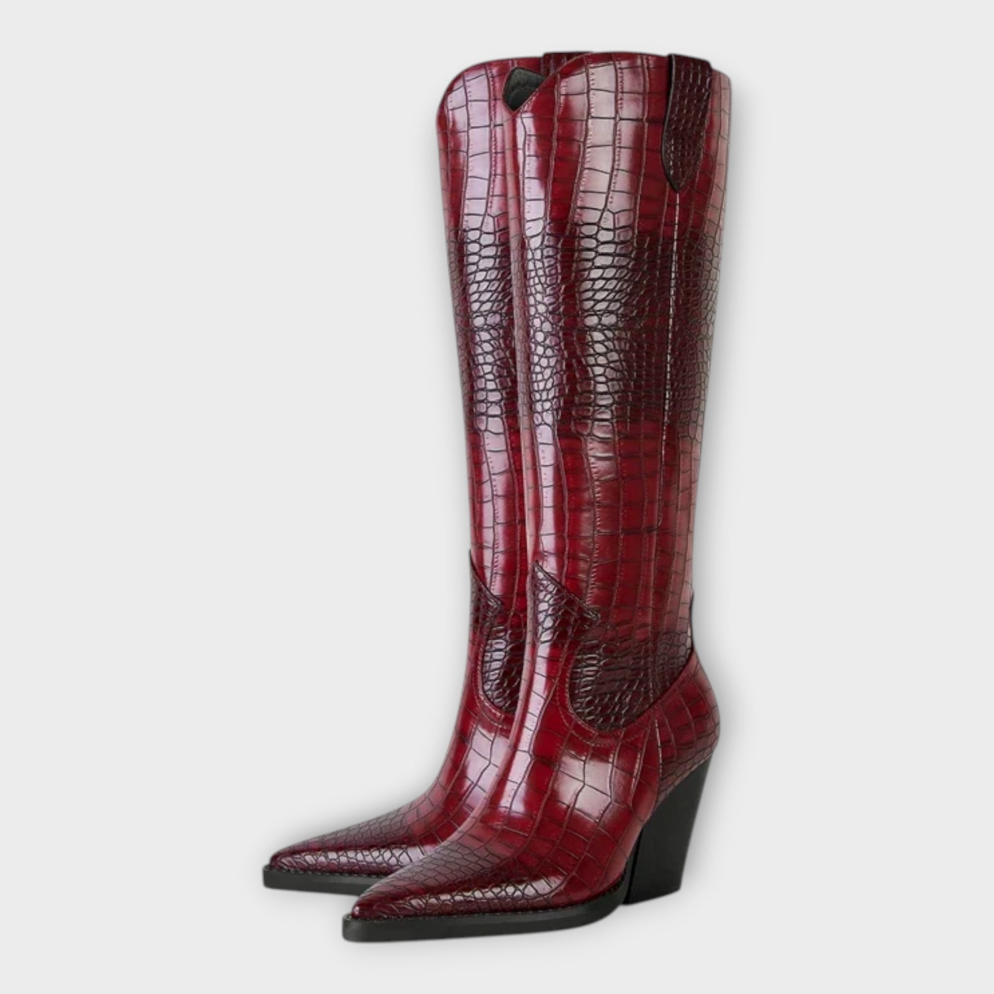 Stella - Croc-Effect Heeled Boots
