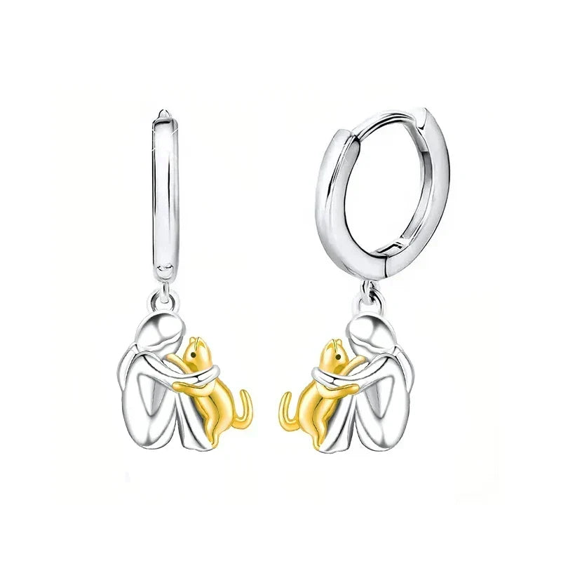 Willow - Cat Hug Round Clasp Earrings