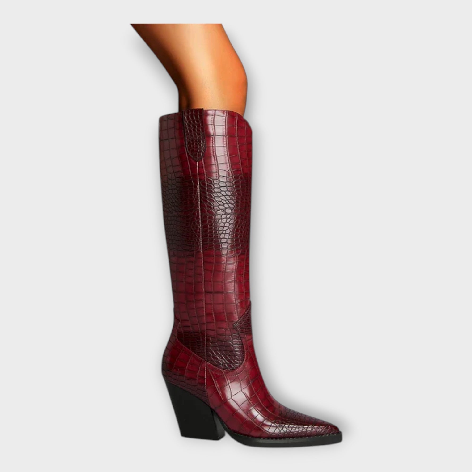 Stella - Croc-Effect Heeled Boots
