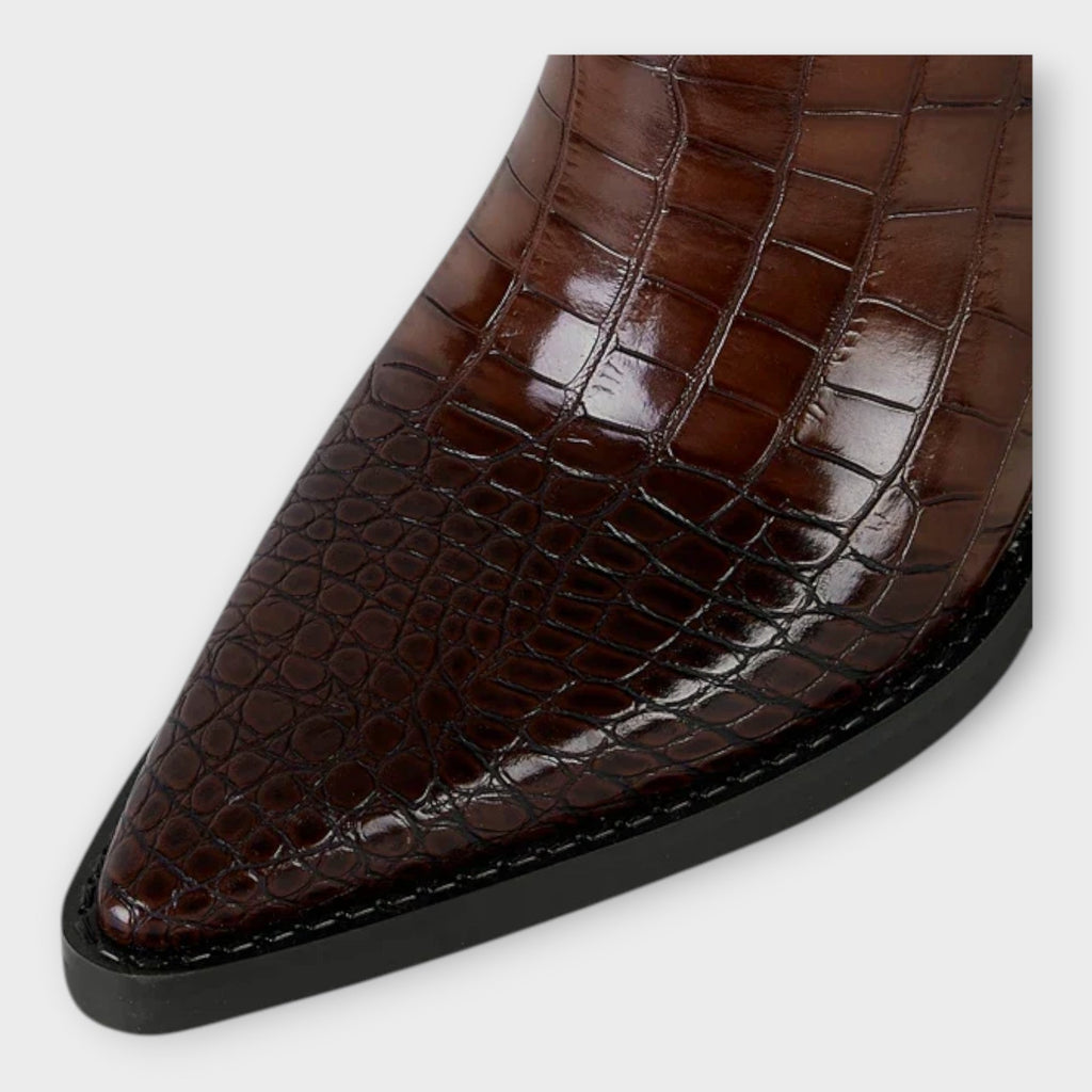 Stella - Croc-Effect Heeled Boots