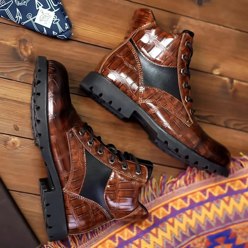 Levi - Croc-Embossed Faux Leather Boots