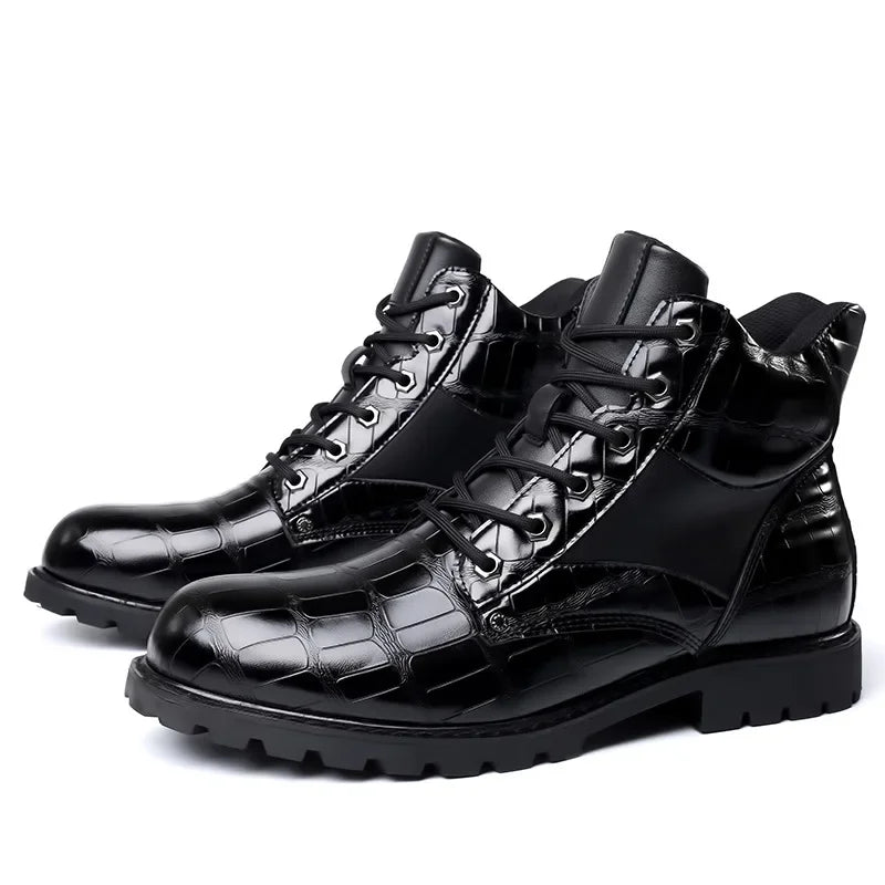 Levi - Croc-Embossed Faux Leather Boots
