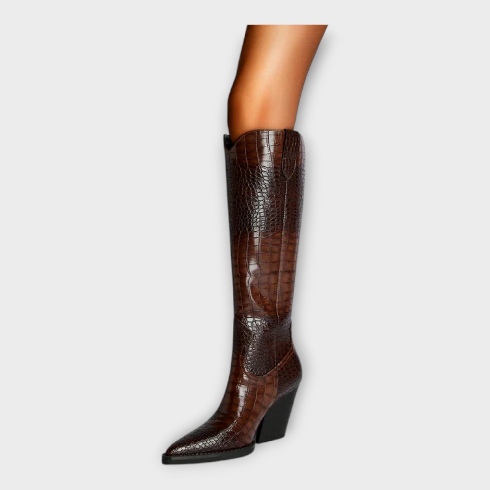 Stella - Croc-Effect Heeled Boots