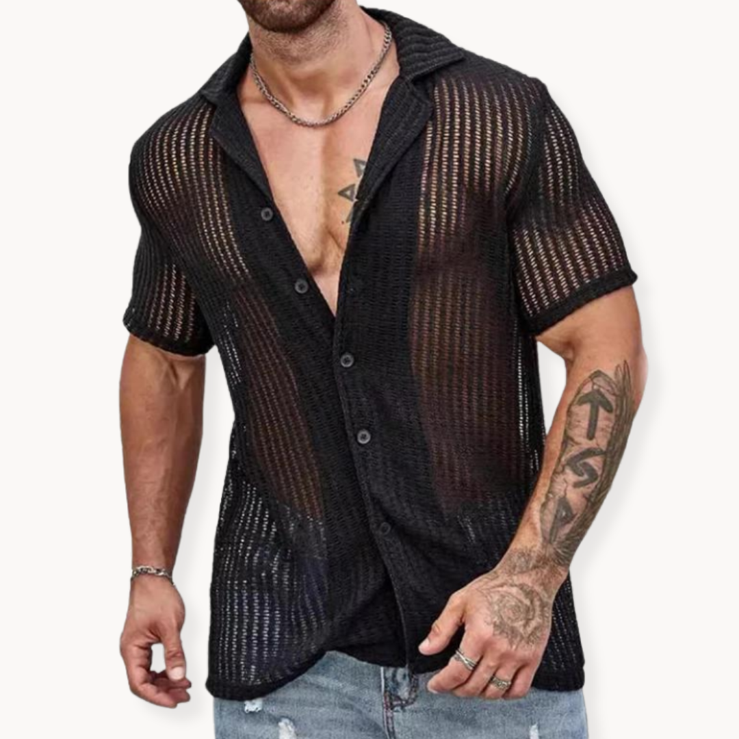 Declan - Short-Sleeve Hollow-Knit Shirt