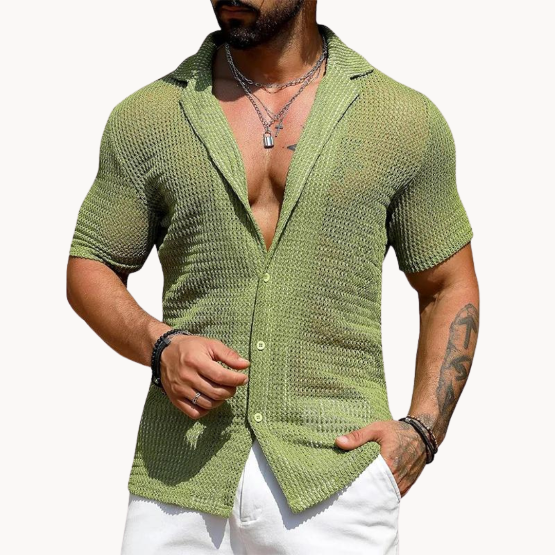 Declan - Short-Sleeve Hollow-Knit Shirt