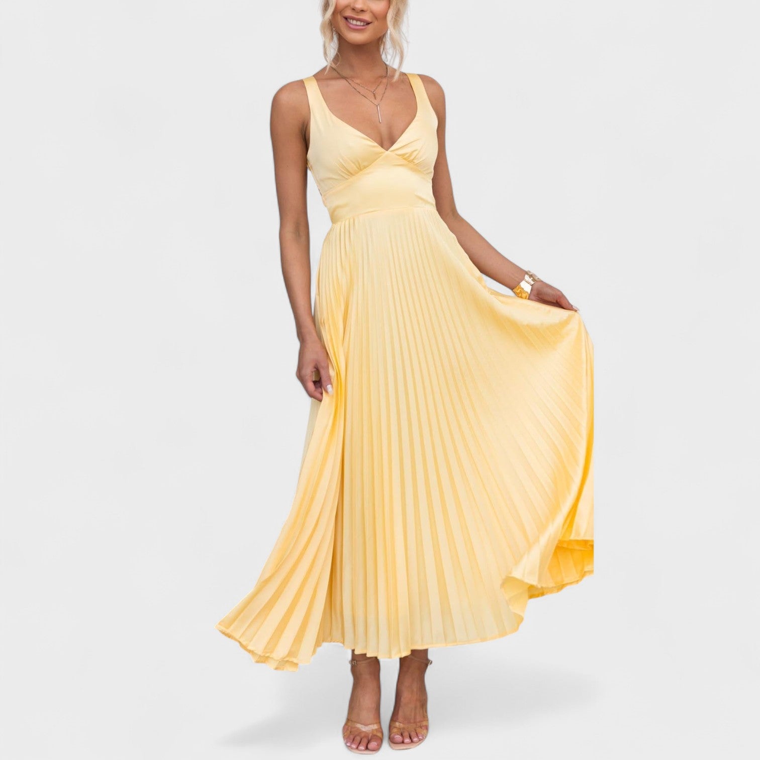 Abigail - Yellow Pleated Maxi Dress