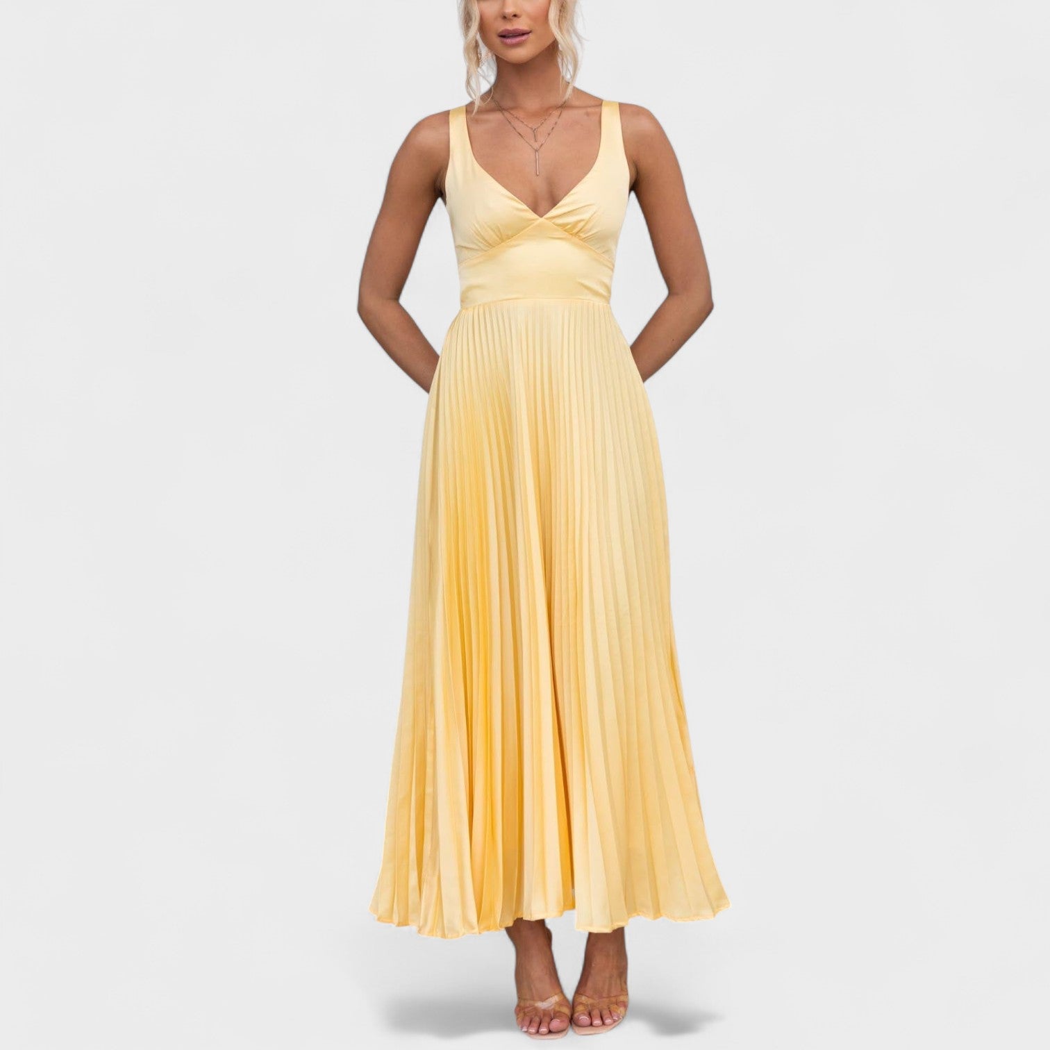 Abigail - Yellow Pleated Maxi Dress