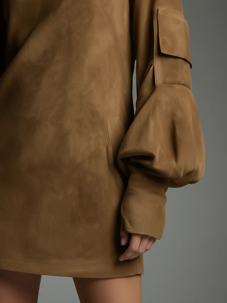 Livia ❘ Oversized Mini Suede Dress with High Neck