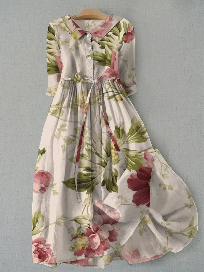 Elena | Floral Dress with Lace-Up and Vintage Waist