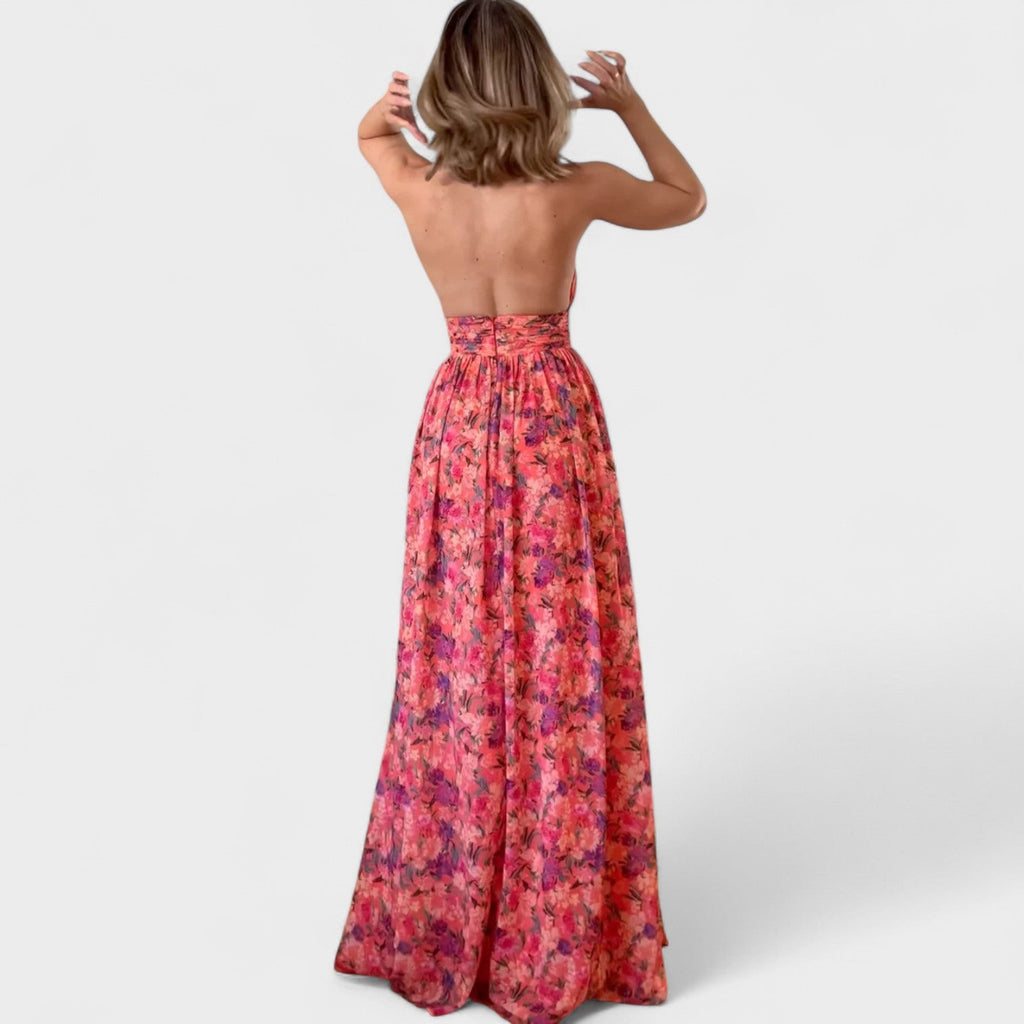Floral Dress - Long Dress with Halter Neck