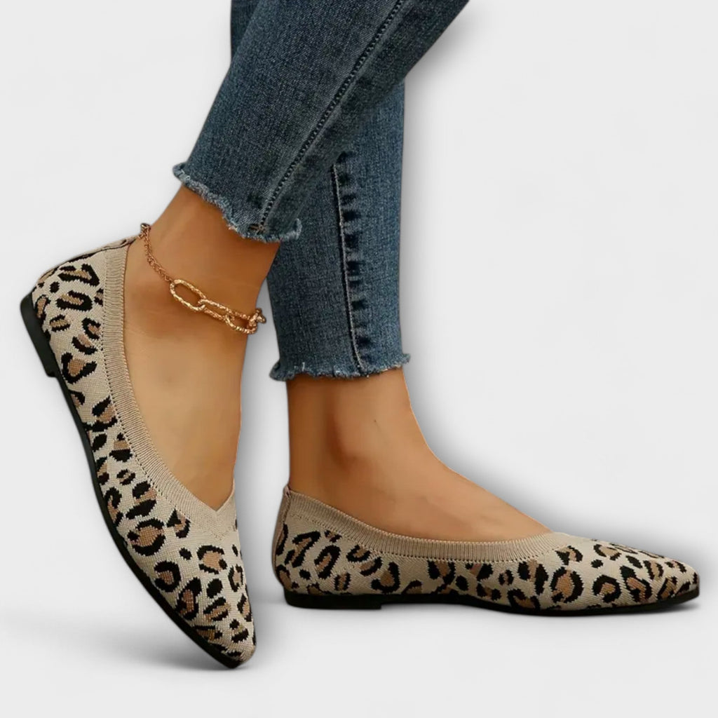 Grace - Lace Ballet Flats with Leopard Print