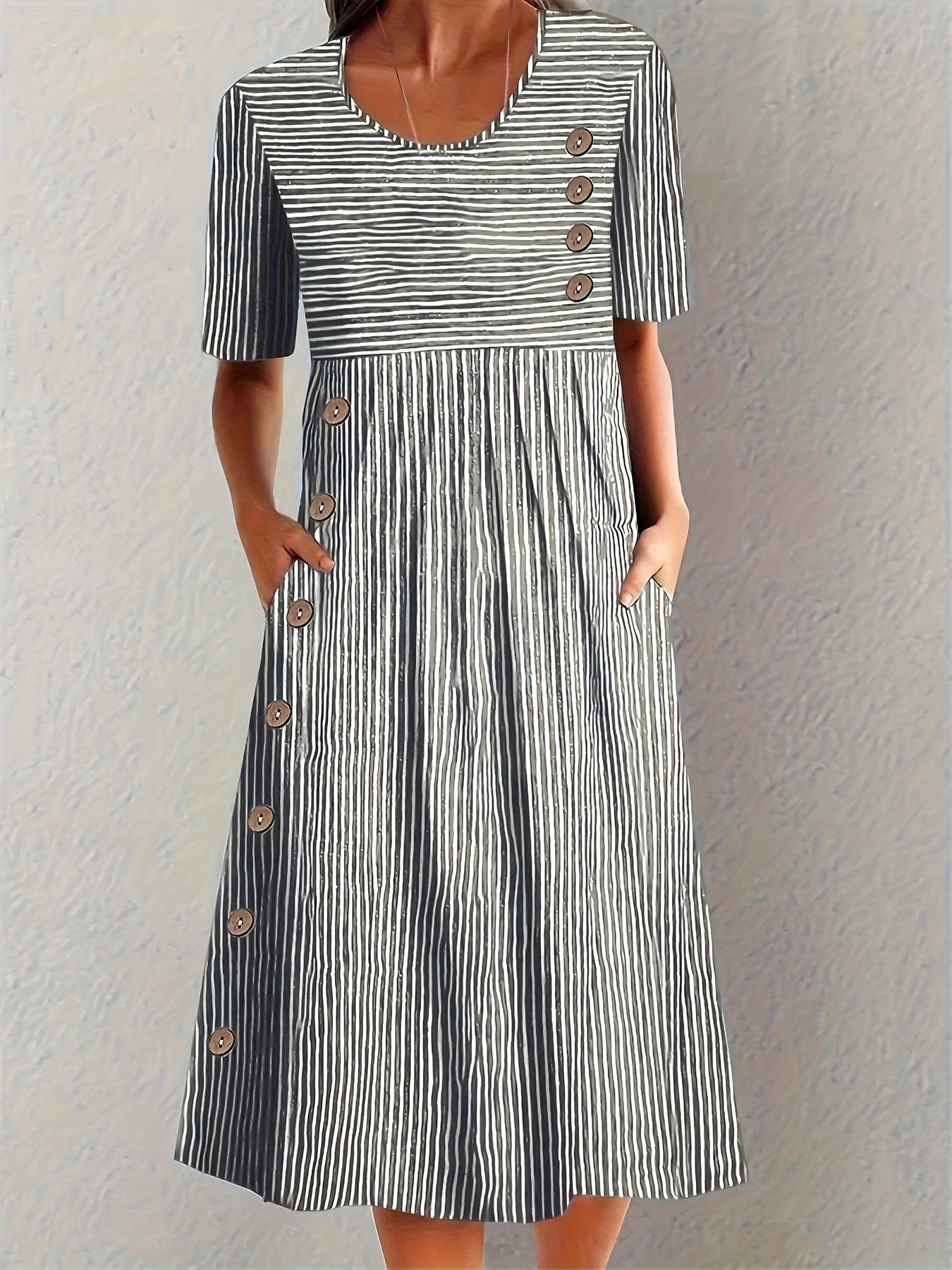 Aubrey - Elegant Striped Summer Midi Dress