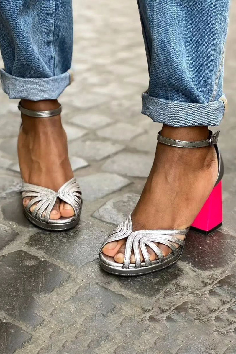 Sienna - Shimmer Block-Heel Sandals