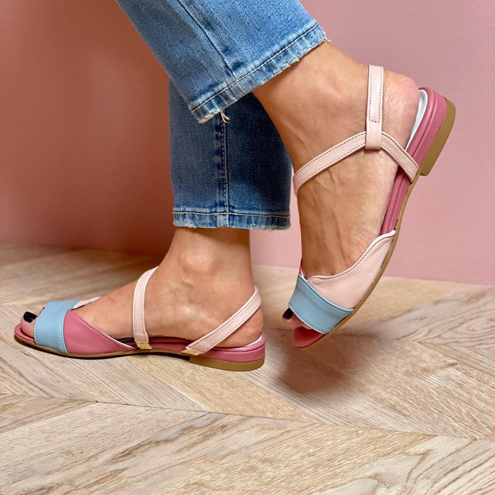 Mackenzie - Asymmetric Pink Colour-Block Sandals