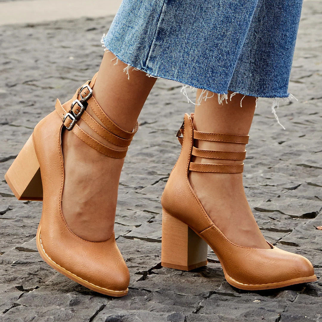 Ashleigh - Smooth Ankle Strap Platform Sandals