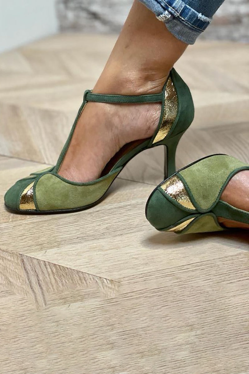 Ivy - T-Bar Patchwork Closed-Toe Pumps